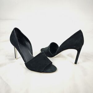 vince Saffron d’Orsay Black Nubuck Suede Open Toe Italy High Heel Pumps Size 7.5